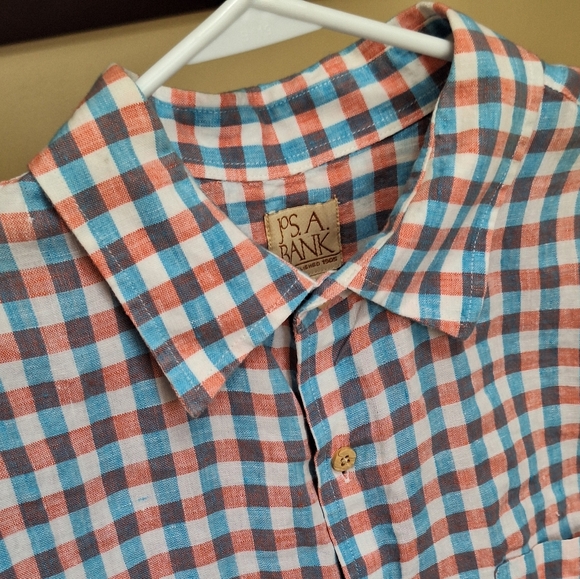 Jos. A. Bank Other - Jos A Bank Linen Men's Blue Plaid Short Sleeve Shirt Size XL